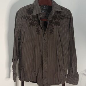 Marc Ecko Cut & Sew Embroidered Brown Button Up Shirt. Sz